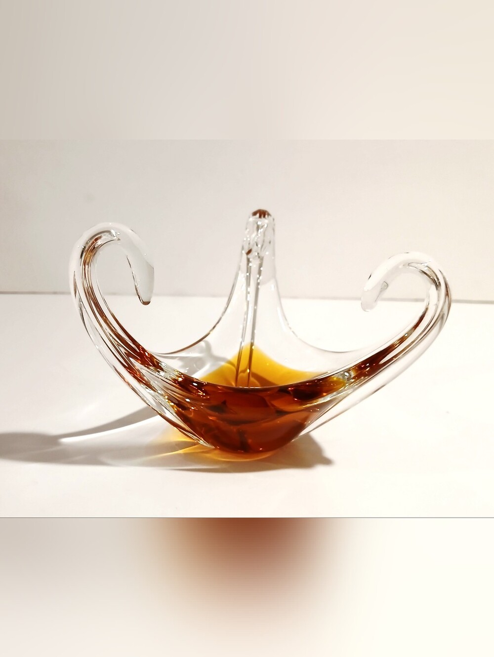 Vintage Amber-Accent Art Glass Bowl - Clear and Amber Home Accent